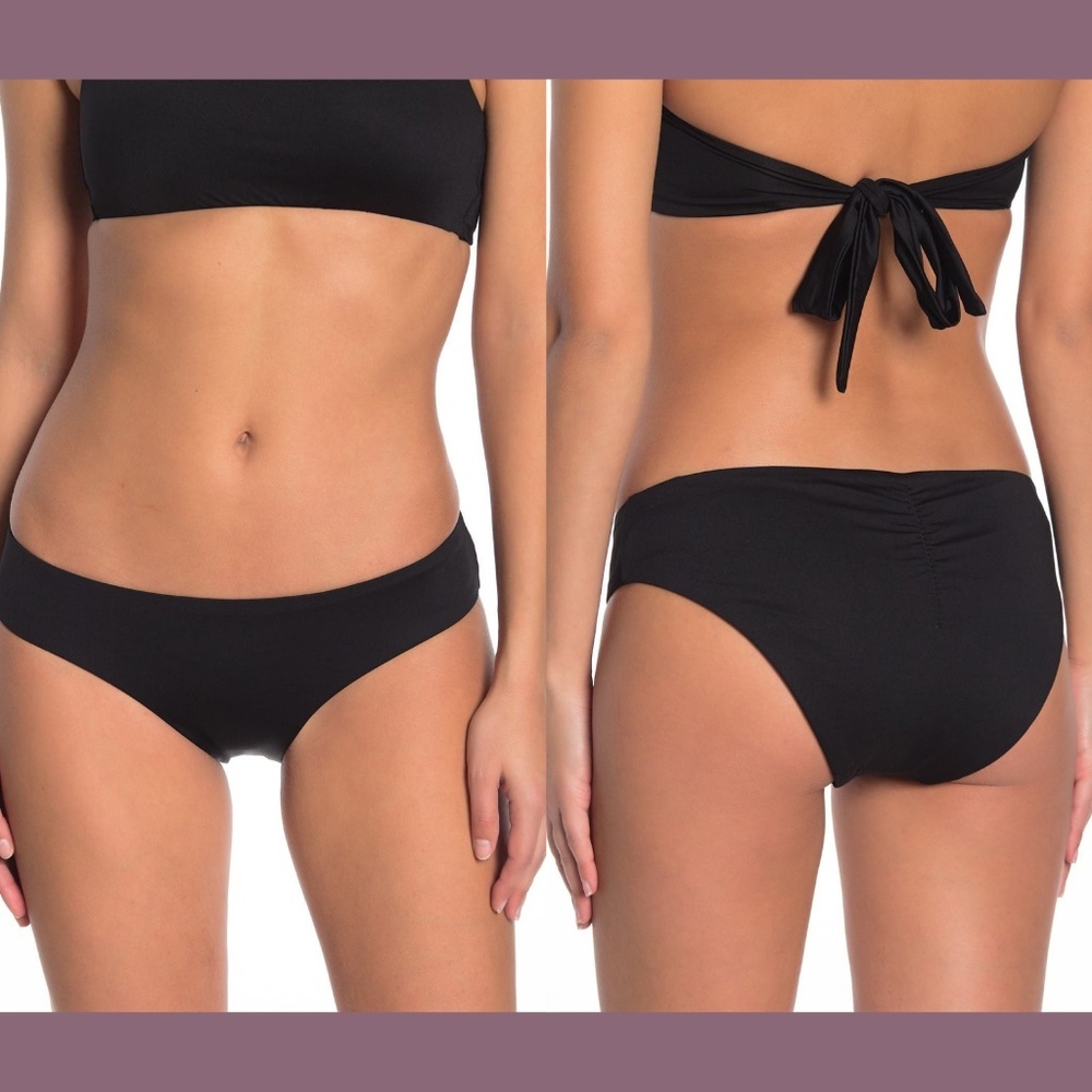 NWT BECCA Shirred Back Hipster Bikini Bottoms in‎ Black [SZ XS ]